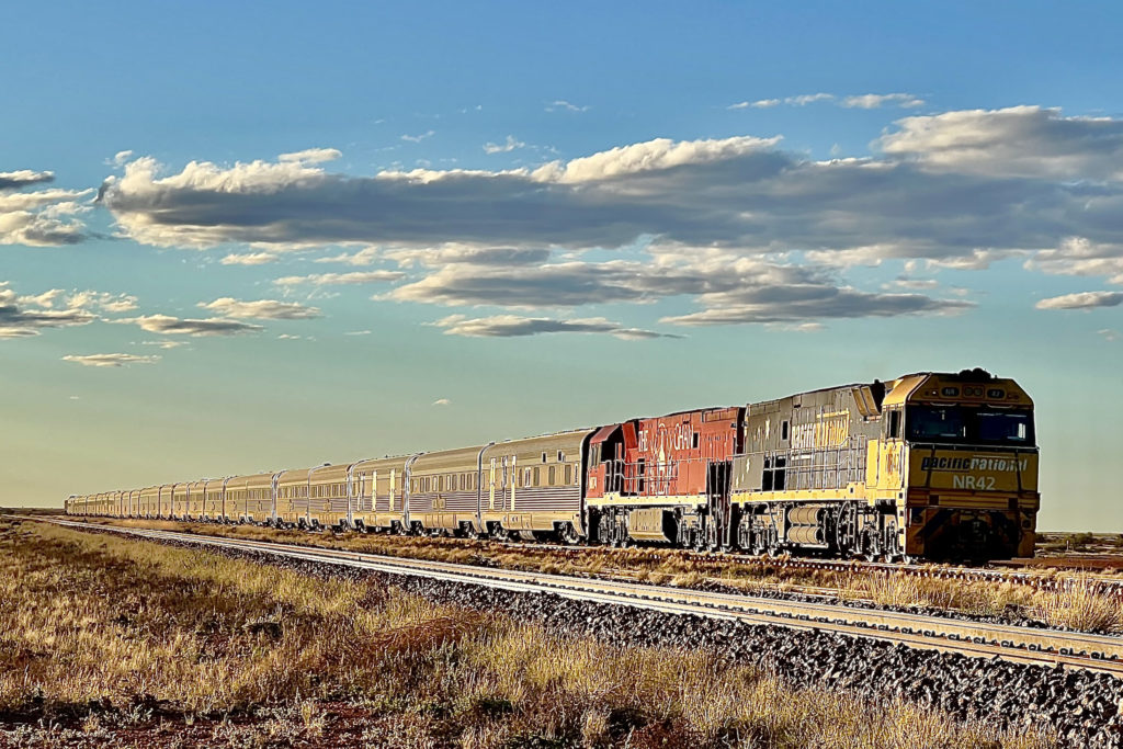 The Ghan Train at a stop in Australia’s Outback.