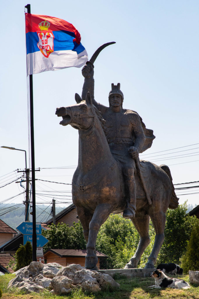 Statue and Kosovo flag, Granicanica.