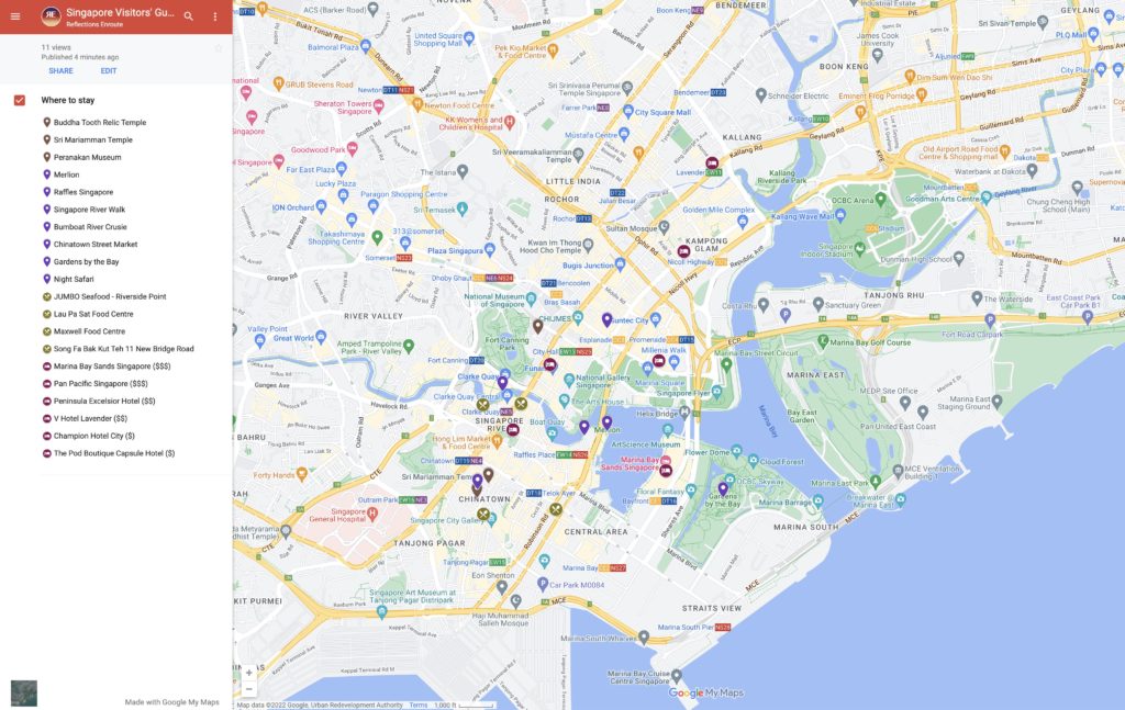 Singapore visitor's guide map.