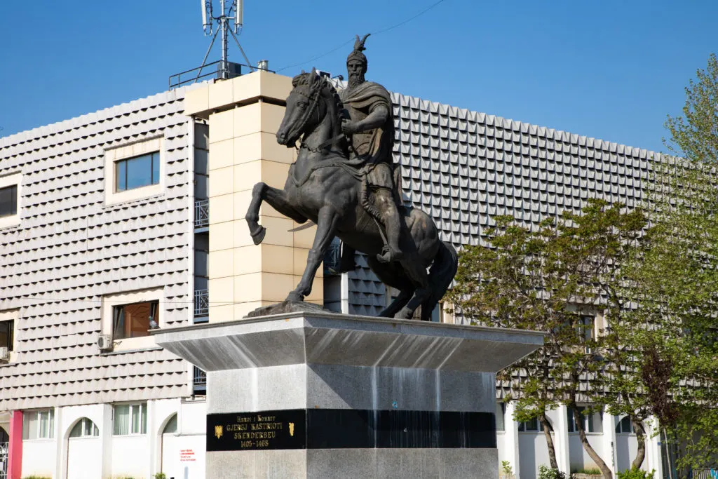 The Skanderbeg statue in Pristina.