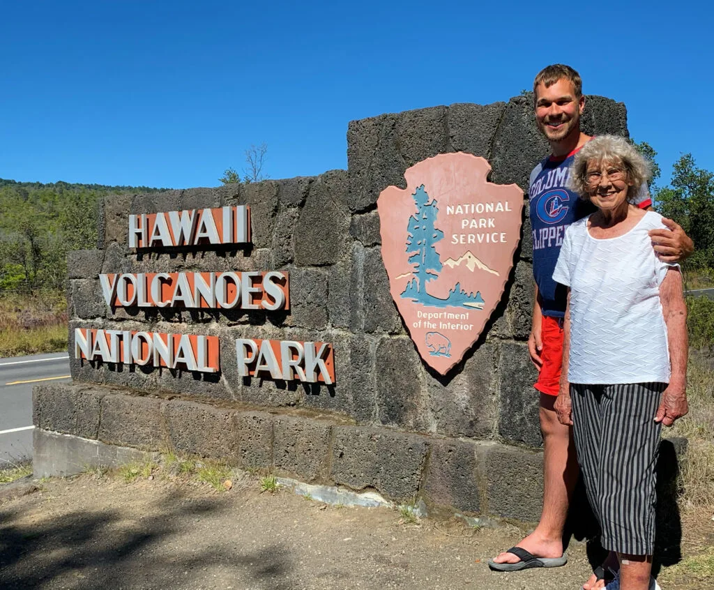 Brad and Grandma Joy in Hawaii Volcanoes National Park.