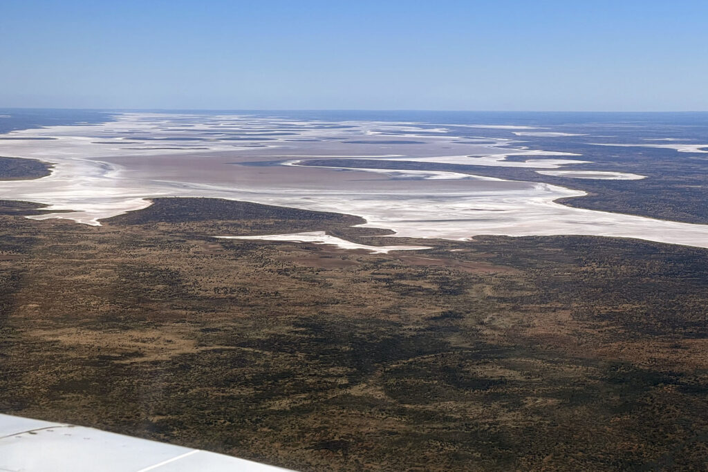 Flying over Lake Amadeus, a 180 km dry salt lake, in Australia’s Northern Territory.