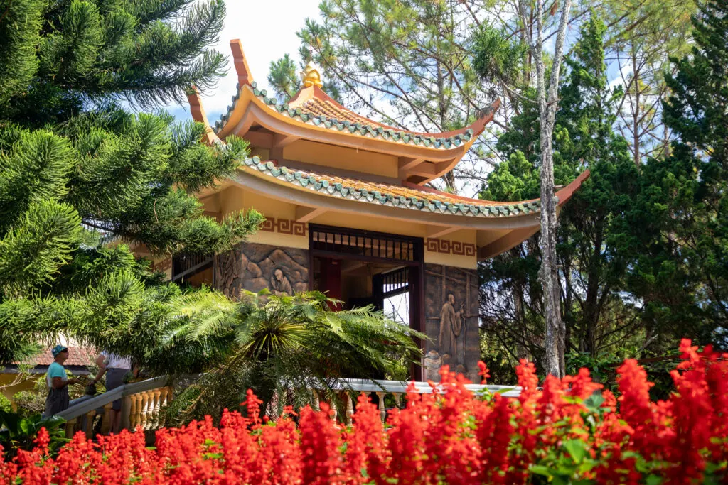 Beautiful flowers and gorgeous temples are found all over the Dalat area.