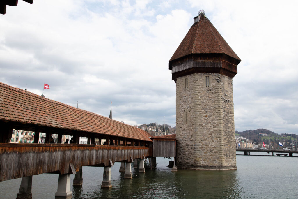 One of the main things to do in Lucerne is walk the Chapel Bridge near the Water Tower.