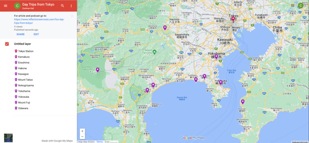 Day Trips from Tokyo map.