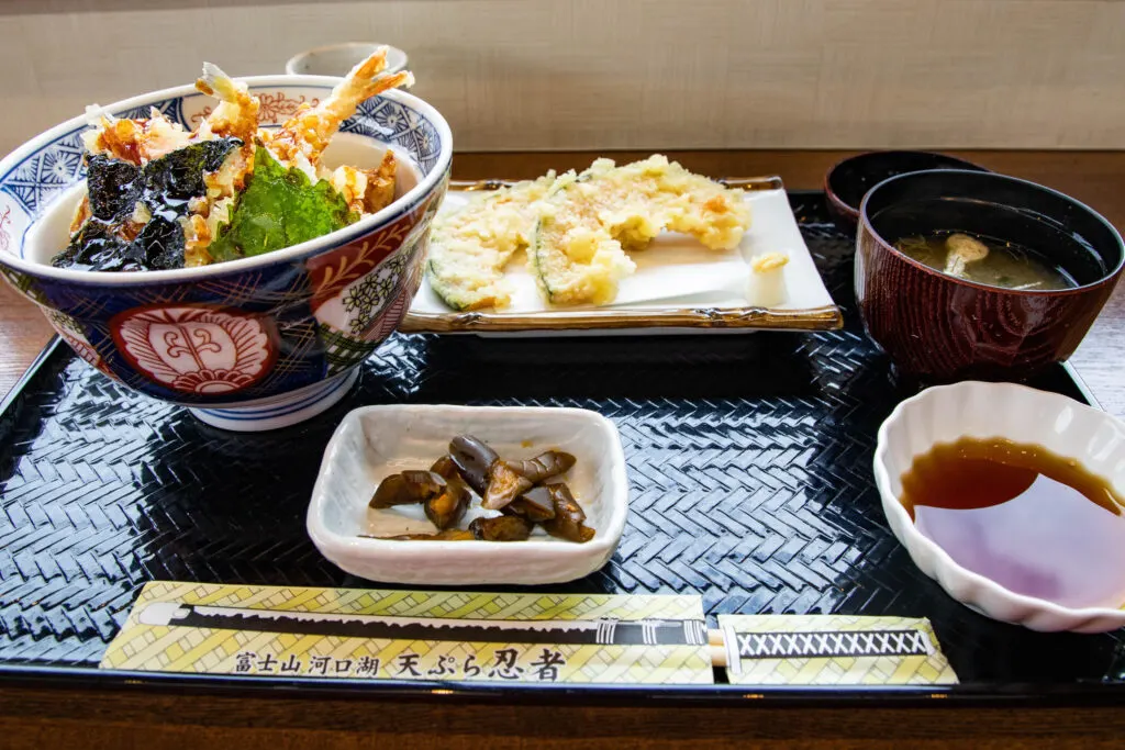 Tempura lunch from the Tempura Ninja restaurant in Kawaguchiko.