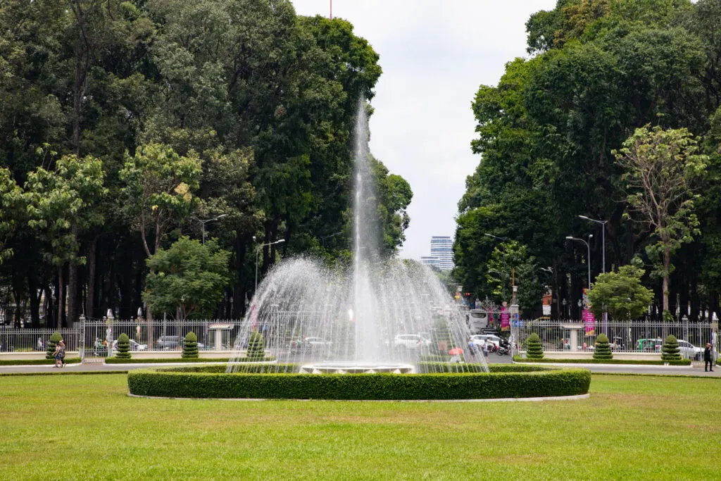 The fountain on the grounds is one way to keep the chaotic noice of HCMC at bay.