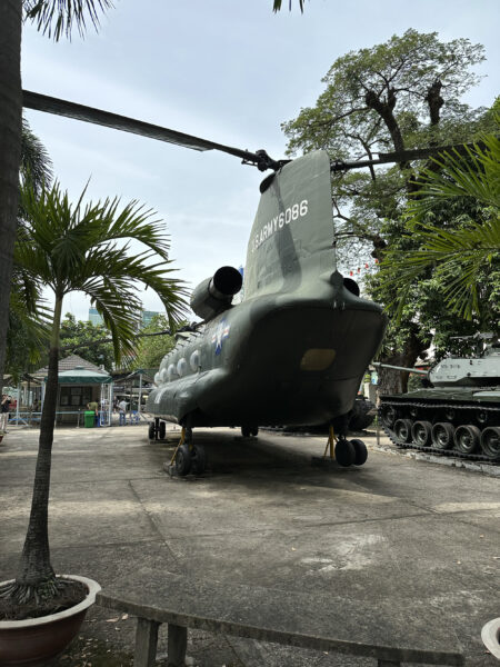 Static helicopter display at the War Remnants Museum in Saigon.