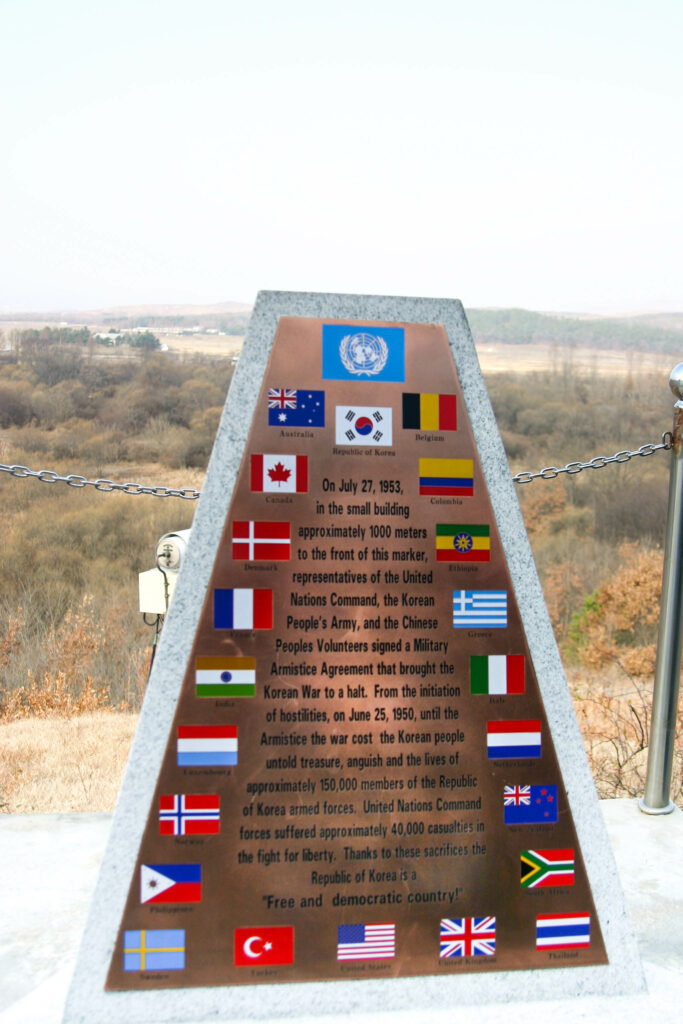 Placard describing the armistice between North and South Korea located in the Demilitarized Zone.