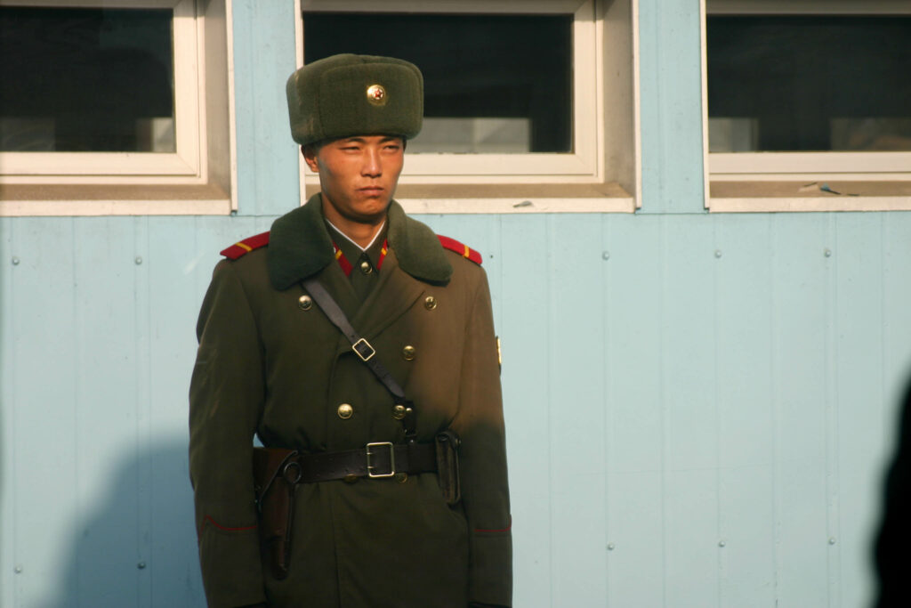 A North Korean soldier guarding the border, taken on the DMZ tour.