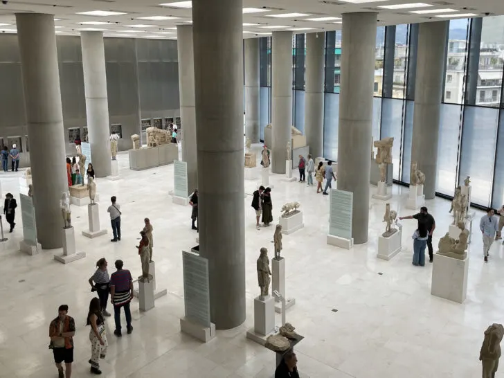 Greek antiquities in the Archaic collection on the first floor of the Acropolis Museum in Athens.