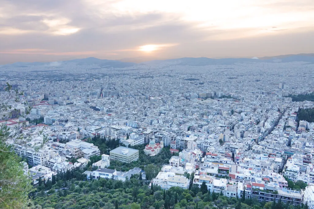 Overlooking Athens from Lycabettus Hill. It is the highest hill and has the best views of Athens.