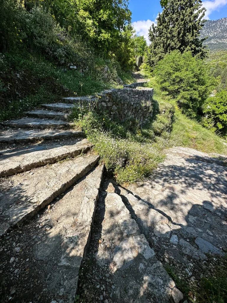 Steps wind up to Mystras Castle.