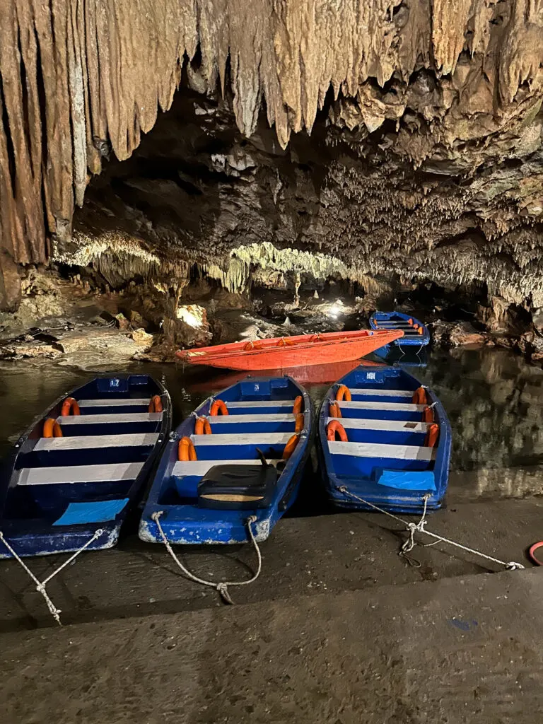 The boats of Diros Caves in Greece.