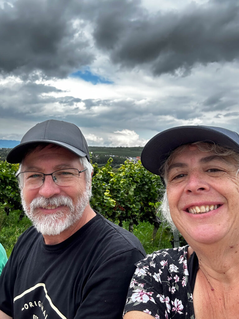 Corinne and Jim in the vineyards of Ingelheim.