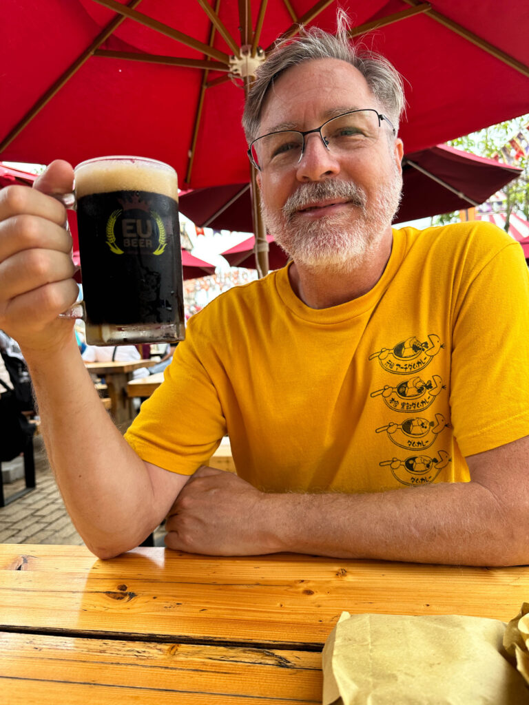 Jim drinking his free beer at Ba Na Hills.
