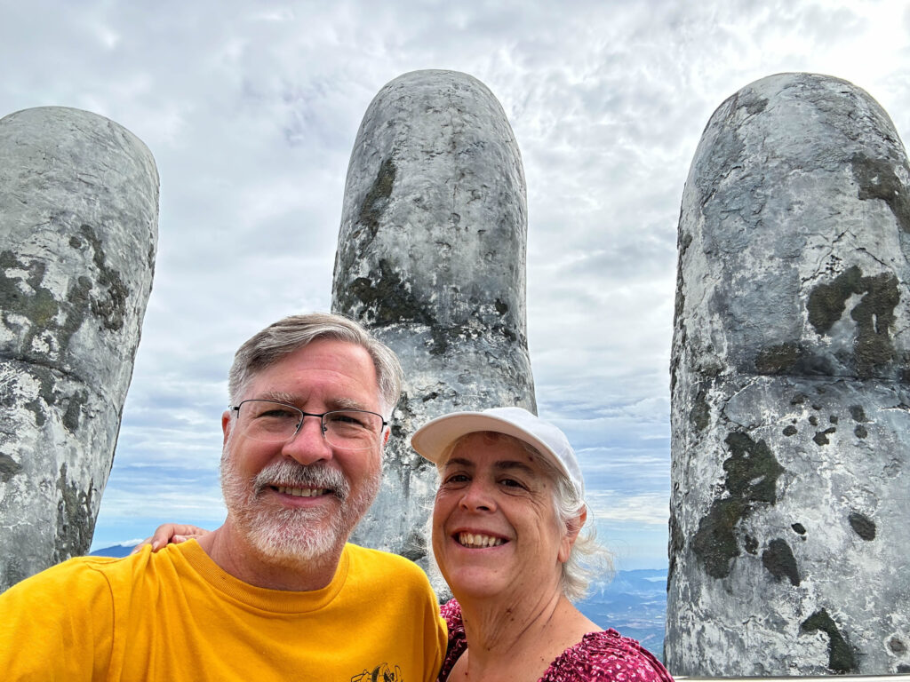 Corinne and Jim on Golden Bridge, Vietnam.