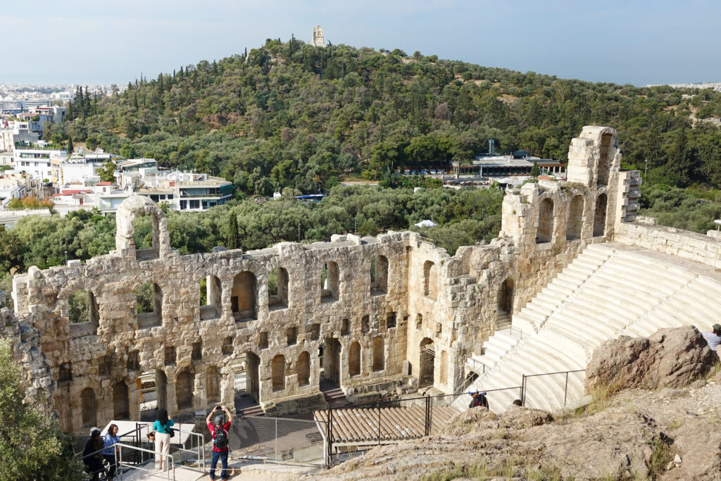 The Odeon of Herodes Atticus is a theater built in AD 161 on the south slope of the Acropolis.