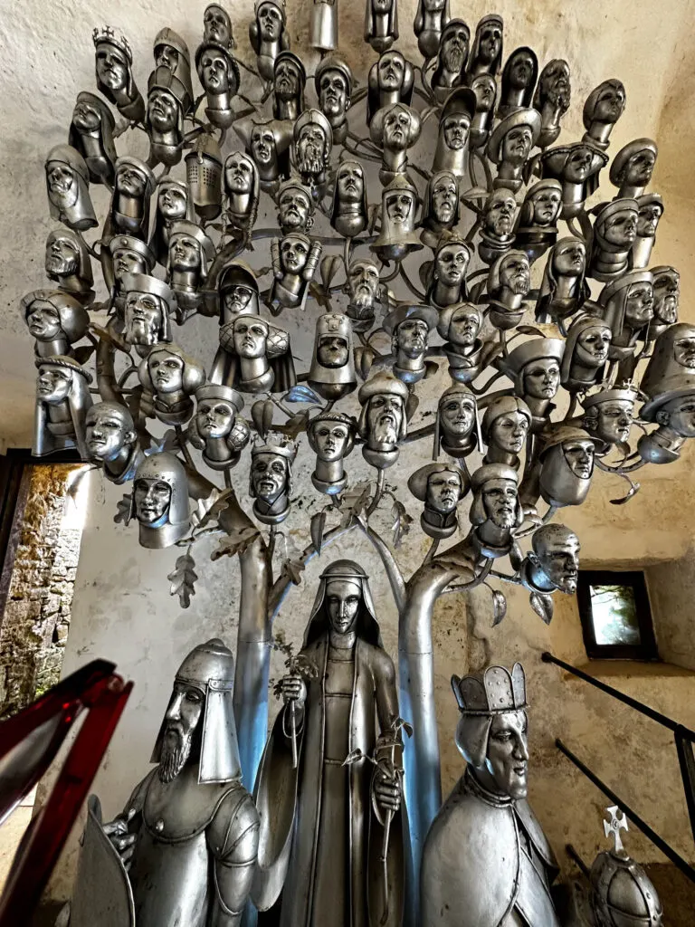 The Tree of Succession sculpture displayed in Mont Orgueil Castle.