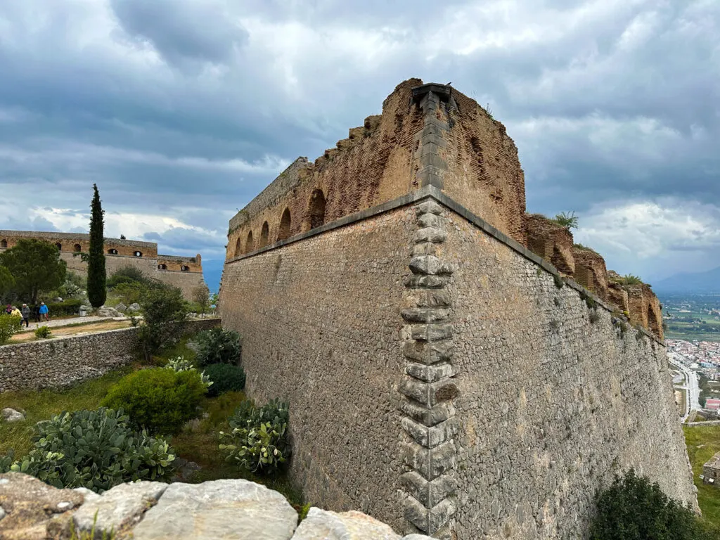 Palamidi Castle overlooks the city of Napflio in Greece.